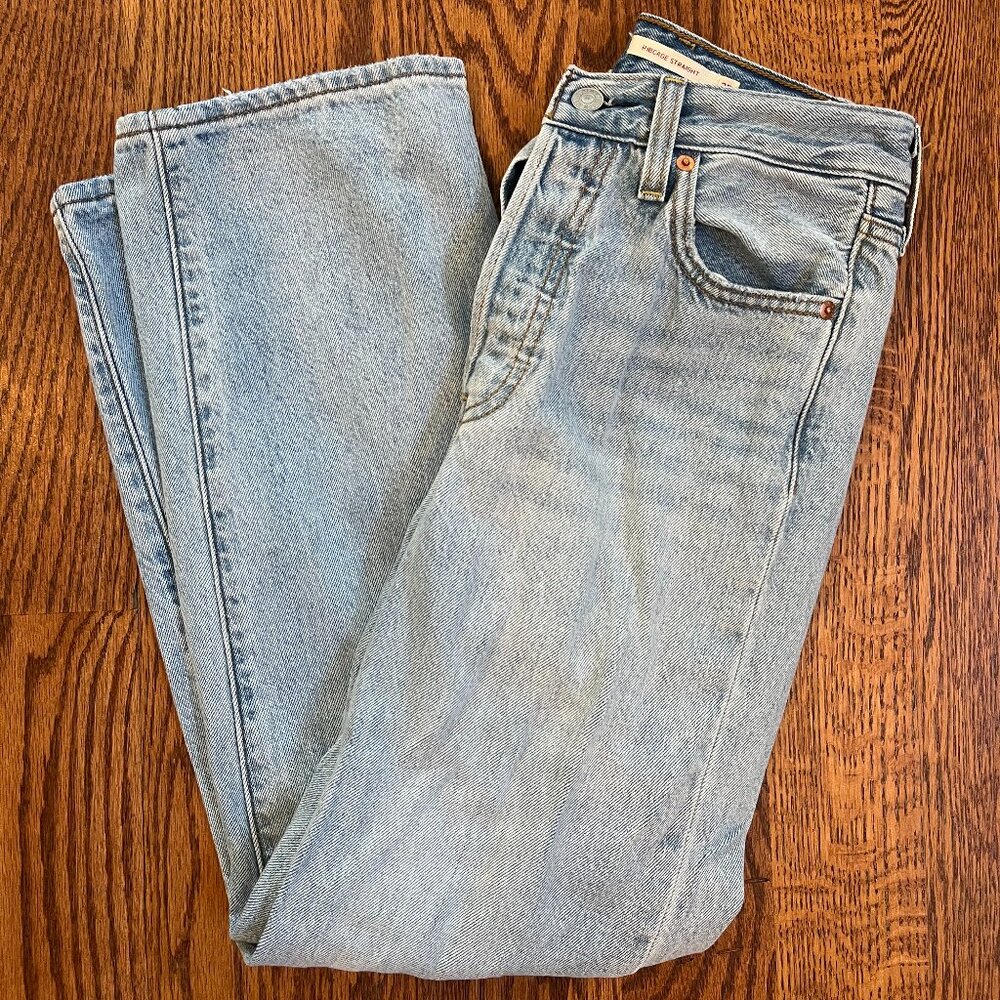 Womens Levi Ribcage Straight Jeans - Size 25 - Light Wash
